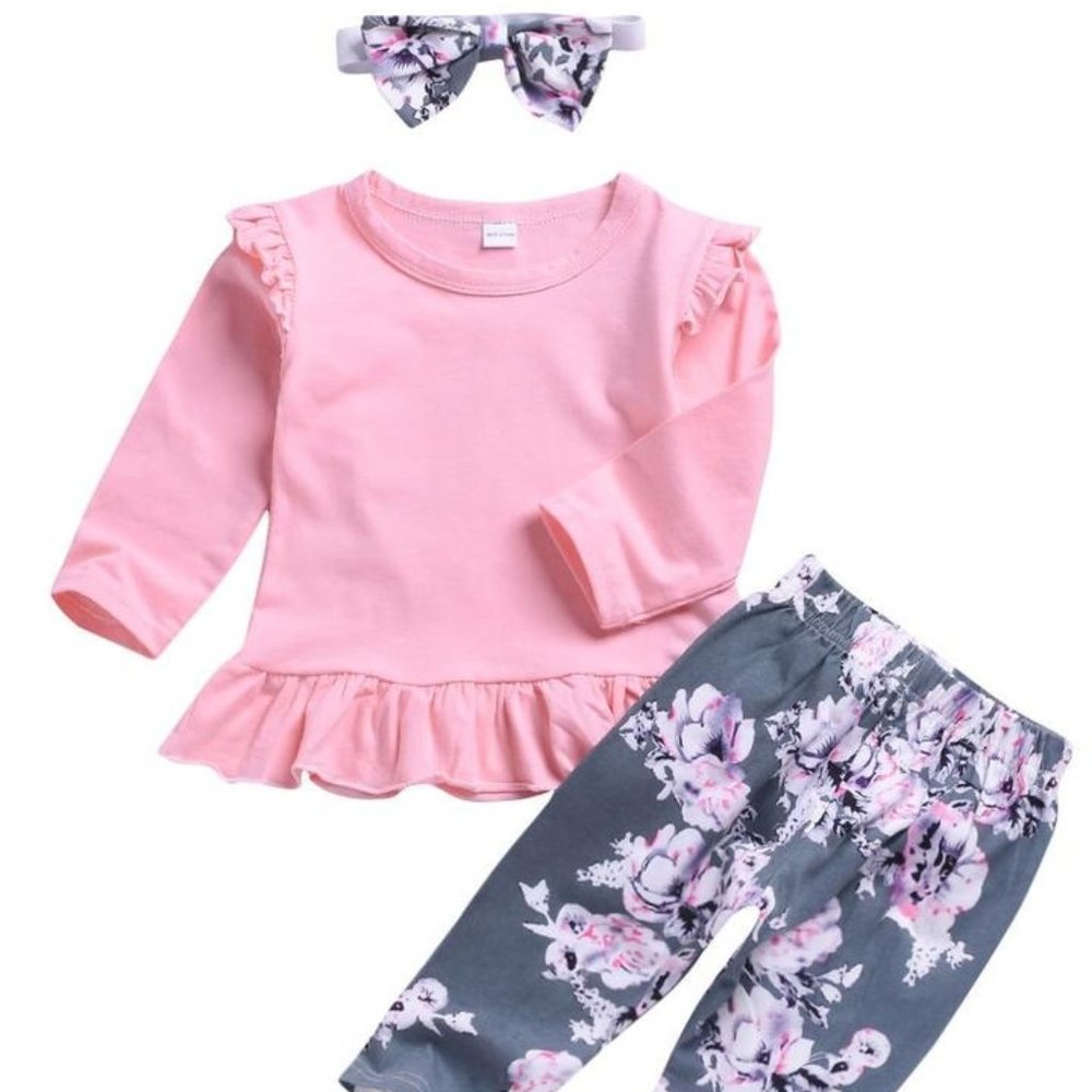 BABY GIRL LONG SLEEVE PINK TUNIC WITH HEADBAND
